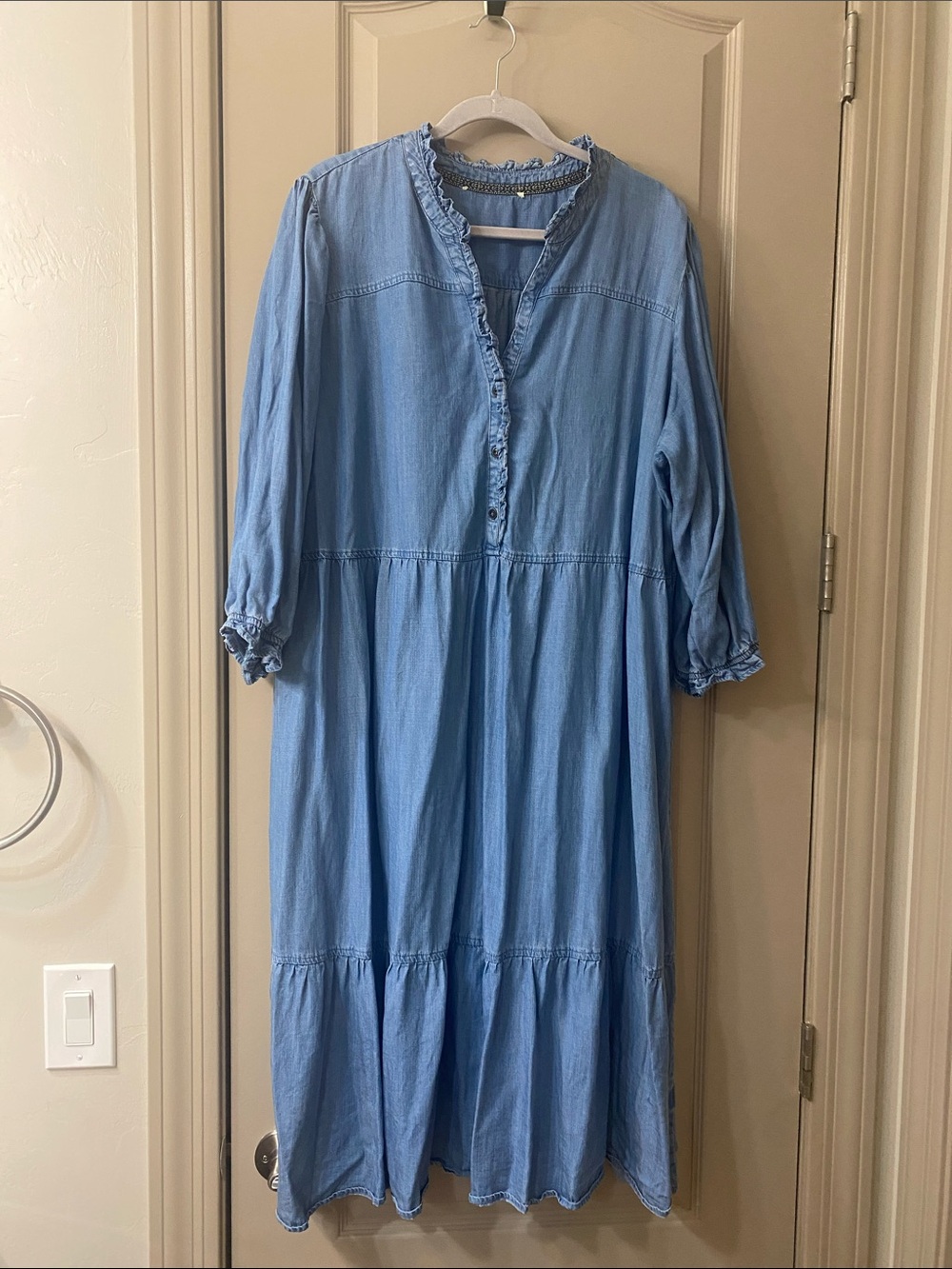 Westbound Light Blue Tiered Button-Front Maxi Dress